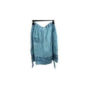 Vintage Waist Apron Needlepoint Embroidery Turquoise White Gingham Tie Waist